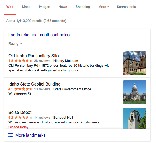 Boise landmark search results